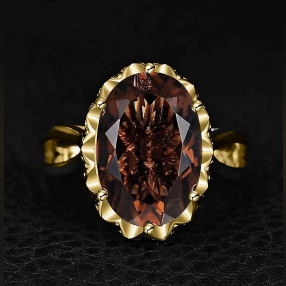 Antiqued Neiman Marcus 18KT Gold vermeil Smokey Topaz Ring size 8